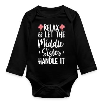 Geschwisterdesign für die mittlere Schwester - Baby Bio-Langarm-Body - Schwarz - Vorne