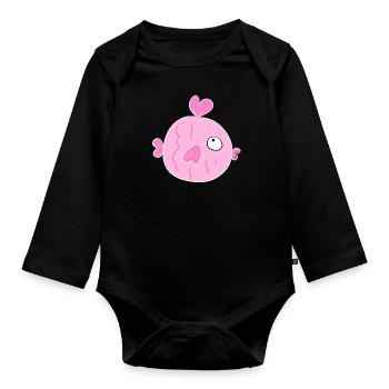dessin animé coeur poisson mer animal symbole rose drôle - Body Bébé bio manches longues - noir - Devant