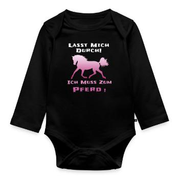 Pferde Lustiger Spruch - Baby Bio-Langarm-Body - Schwarz - Vorne