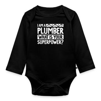 I Am A Plumber What Is Your Superpower - Baby Bio-Langarm-Body - Schwarz - Vorne