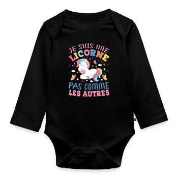 Je Suis Une Licorne Pas Comme Les Autres - Body Bébé bio manches longues - noir - Devant