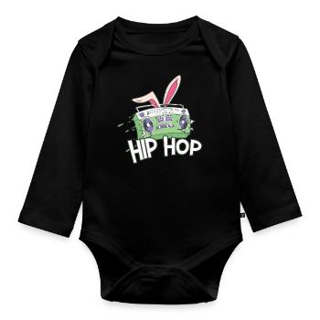 Retro Hiphop Radio Drôle Jour de Pâques - Body Bébé bio manches longues - noir - Devant