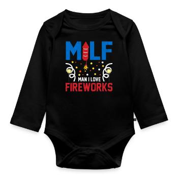 Man I Love Fireworks USA Drapeau 4 juillet - Body Bébé bio manches longues - noir - Devant
