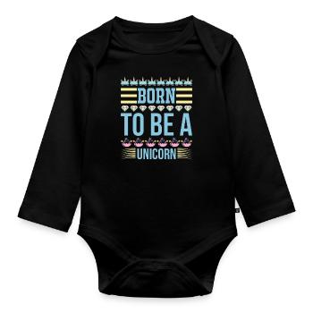 Einhorn Born To Be A Unicorn - Baby Bio-Langarm-Body - Schwarz - Vorne