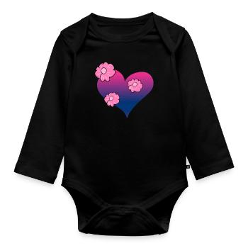 fleurs coeur symbole amour rose - Body Bébé bio manches longues - noir - Devant