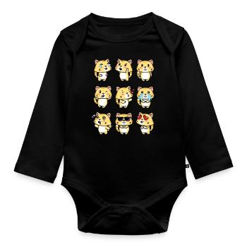 Orange Katze Kawaii Emoticons Aesthetic - Baby Bio-Langarm-Body - Schwarz - Vorne