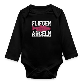Königslachs Fliegenangeln Für Echte Männer - Baby Bio-Langarm-Body - Schwarz - Vorne