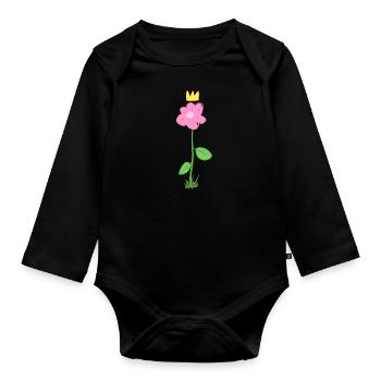 blume rosa pflanze krone symbol - Baby Bio-Langarm-Body - Schwarz - Vorne