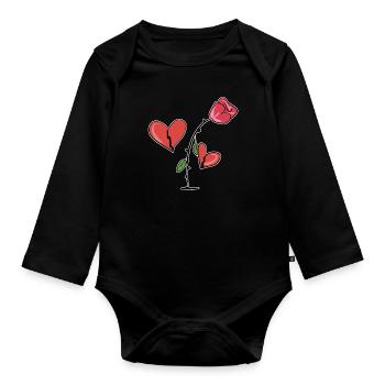 red rose broken heart symbol love - Organic Longsleeve Baby Bodysuit - black - Front