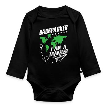 I Am A Traveler - Baby Bio-Langarm-Body - Schwarz - Vorne