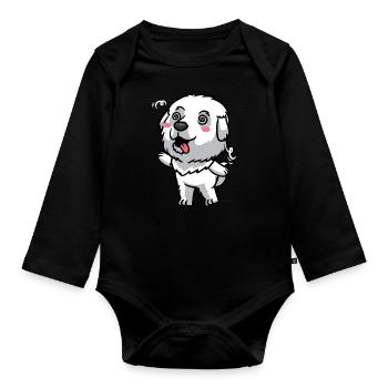 Émoticône de chien de montagne des Pyrénées - Body Bébé bio manches longues - noir - Devant