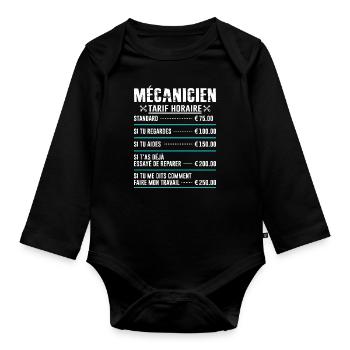 Le Tarif Horaire D'un Mécanicien - Body Bébé bio manches longues - noir - Devant