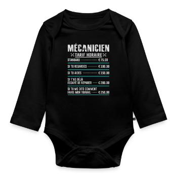 Le Tarif Horaire D'un Mécanicien - Body Bébé bio manches longues - noir - Devant