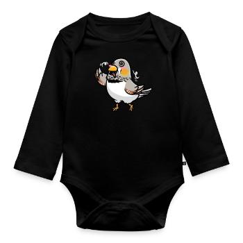 Zebra Finch Bird Emoticon - Organic Longsleeve Baby Bodysuit - black - Front