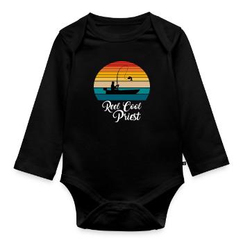 Reel Cool Priest Fishing Gifts - Organic Longsleeve Baby Bodysuit - black - Front