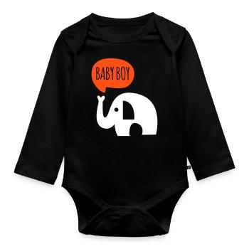 Baby Boy Junge Säugling Sprüche Elefant - Baby Bio-Langarm-Body - Schwarz - Vorne