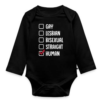 Gay Lesbienne Bisexuelle Hétéro Humain - Body Bébé bio manches longues - noir - Devant