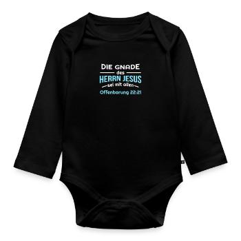 Offenbarung 22:21 Bibel Spruch Design für Christen - Baby Bio-Langarm-Body - Schwarz - Vorne