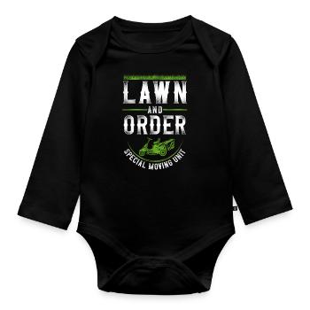 Lawn Mower Mowing Dad Father - Baby Bio-Langarm-Body - Schwarz - Vorne