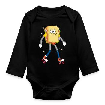 Rollerskaten Rollerskater Skaten Sandwich Pain - Body Bébé bio manches longues - noir - Devant