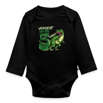 Kinder Dino ich bin 5 Geburtstagsoutfit Kids - Baby Bio-Langarm-Body - Schwarz - Vorne