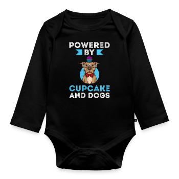 Powered By Cupcake And Dogs - Organic Longsleeve Baby Bodysuit - black - Front