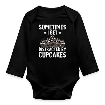 Parfois, je suis distrait par les cupcakes - Body Bébé bio manches longues - noir - Devant