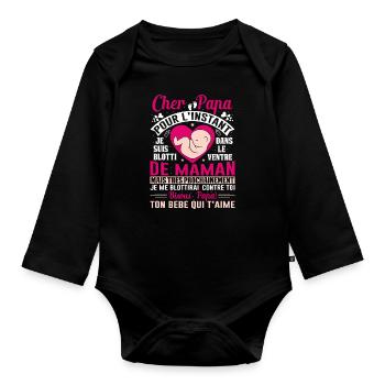 Naissance Enceinte Humour Idée Cadeau Papa Amour - Body Bébé bio manches longues - noir - Devant