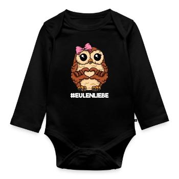 Eulenliebe Eule Liebe Eulenmama Herz - Baby Bio-Langarm-Body - Schwarz - Vorne