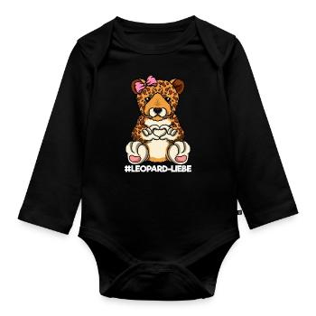 Leopardenliebe Leopardenmama Leopard Mama Herz - Baby Bio-Langarm-Body - Schwarz - Vorne