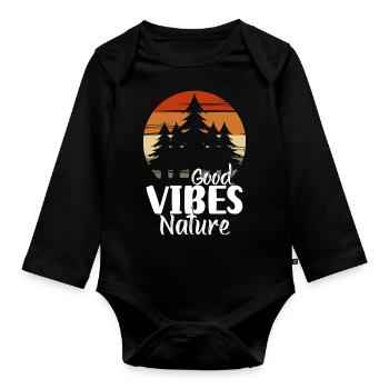 Forest Trees Deer Mountains - Organic Longsleeve Baby Bodysuit - black - Front