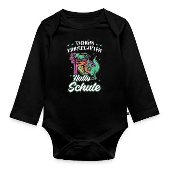 Tschüss Kindergarten Hallo Schule Einschulung 2022 - Baby Bio-Langarm-Body - Schwarz - Vorne
