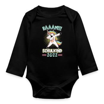 Bäääm Schulkind 2022 - Einschulung 2022 - Baby Bio-Langarm-Body - Schwarz - Vorne