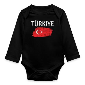 Drapeau de la Turquie Drapeau Türkiye - Body Bébé bio manches longues - noir - Devant