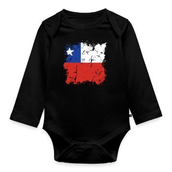 Chili Drapeau Amérique du Sud Drapeau Chili Vintage - Body Bébé bio manches longues - noir - Devant