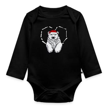 Crack Polar Bear with Christmas Cap Hole - Organic Longsleeve Baby Bodysuit - black - Front