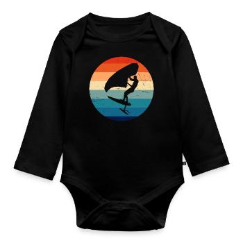 wingsurfing women wingsurf foilwing men - Organic Longsleeve Baby Bodysuit - black - Front