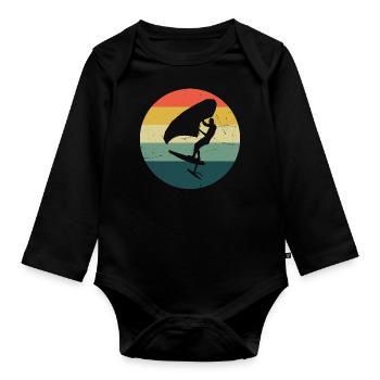wingsurfing hydrofoil wingsurf women men - Organic Longsleeve Baby Bodysuit - black - Front