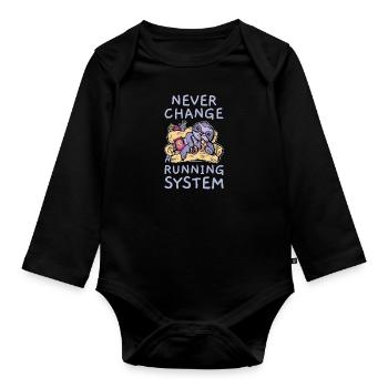 Never Change A Running System Fast Food Faultier - Baby Bio-Langarm-Body - Schwarz - Vorne