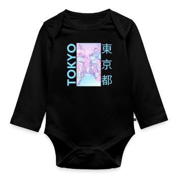 Tokyo Japon, Bleu - Body Bébé bio manches longues - noir - Devant
