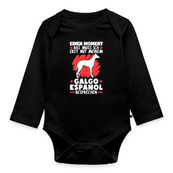 Mit meinem Galgo Espanol besprechen Windhund - Baby Bio-Langarm-Body - Schwarz - Vorne