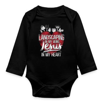Landscaper Landscaping Landscape - Baby Bio-Langarm-Body - Schwarz - Vorne