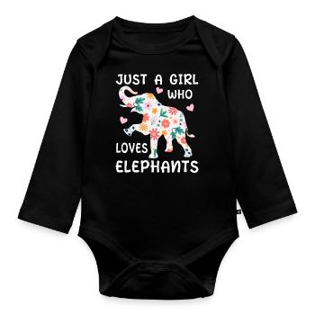 Bébé éléphant pour les filles - Body Bébé bio manches longues - noir - Devant