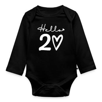 hello 20. 20th birthday - Organic Longsleeve Baby Bodysuit - black - Front