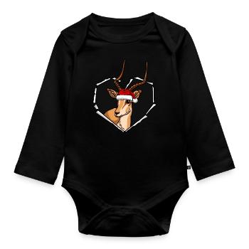 Cracked antelope with Christmas cap hole - Organic Longsleeve Baby Bodysuit - black - Front