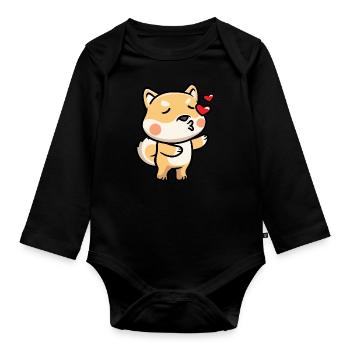 Shiba Inu Chien Emoticon Baisers - Body Bébé bio manches longues - noir - Devant