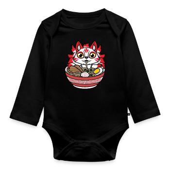 Kitsune Isst Ramen-nudeln Anime - Baby Bio-Langarm-Body - Schwarz - Vorne