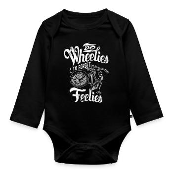 BIKE BICYCLE WHEELS BIKE BIKER RIDE SAYINGS MOTIF - Organic Longsleeve Baby Bodysuit - black - Front
