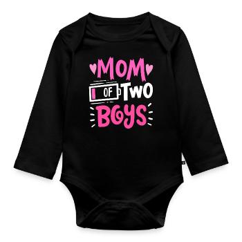 Maman de 2 garçons Batterie faible Drôle Fête des mères - Body Bébé bio manches longues - noir - Devant