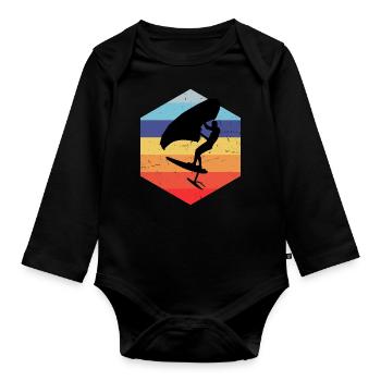 Men foilwing wingsurfing women wingfoil - Organic Longsleeve Baby Bodysuit - black - Front